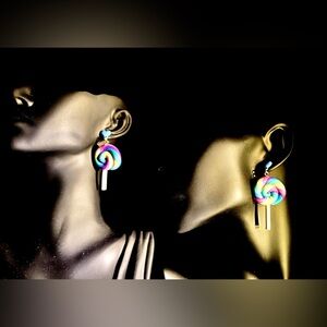Disney Candy Colorful Swirl Lollipop Dangle Earrings Silver Sterling